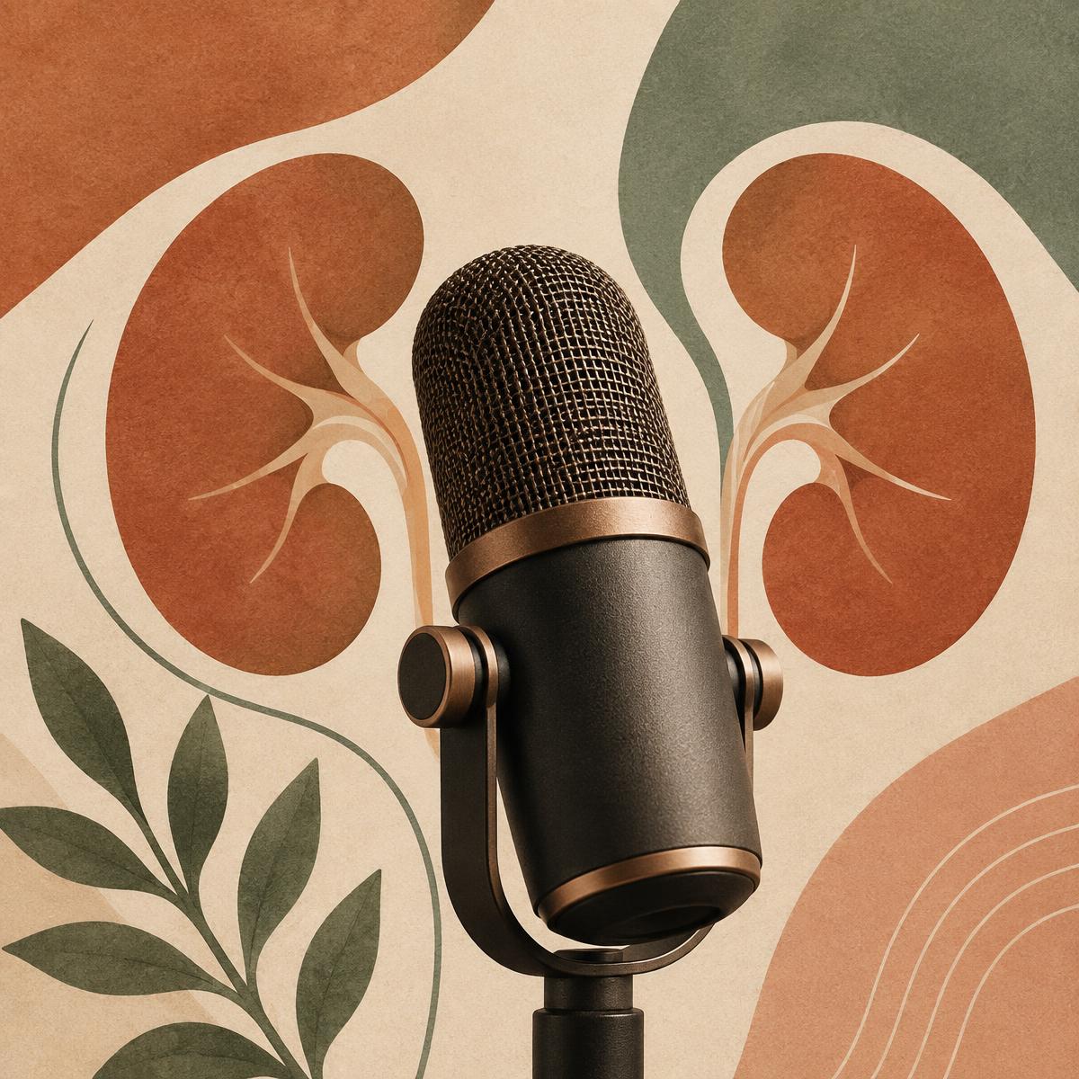 Kidneys, Unfiltered podcast artwork featuring a studio microphone and kidney illustrations